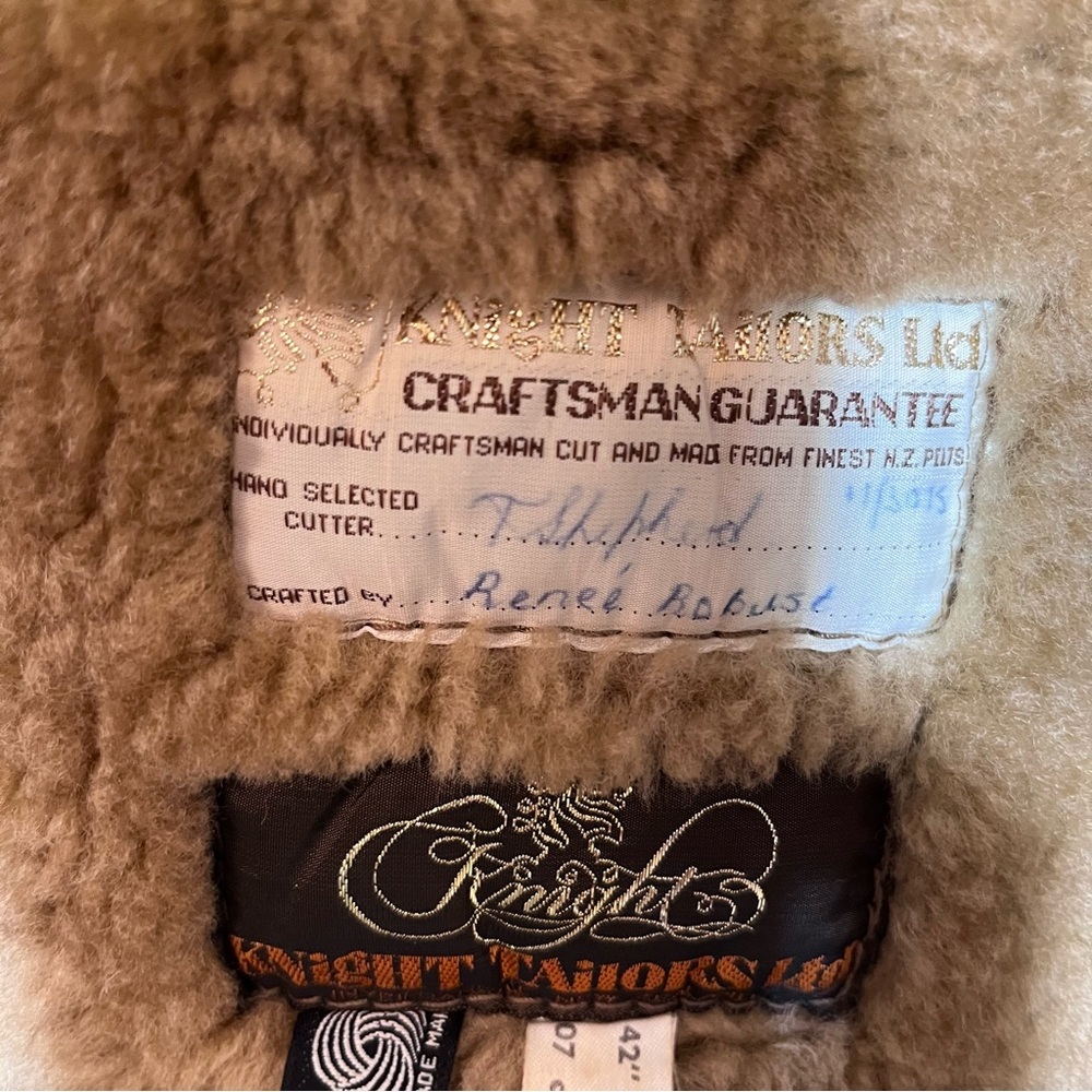 VTG Knight Tailors New Zealand Shearling Sheepskin Coat Men’s 42 Brown Suede - Picture 9 of 16